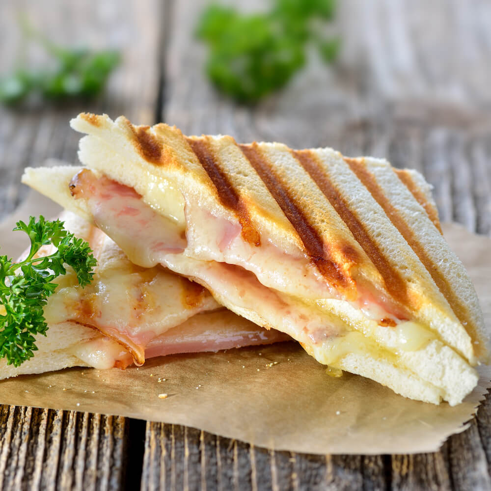 1. ham, cheese, onion and tomato toast